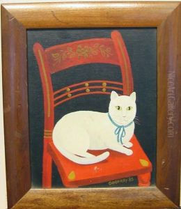 Cat On Red Chair by Godfrey