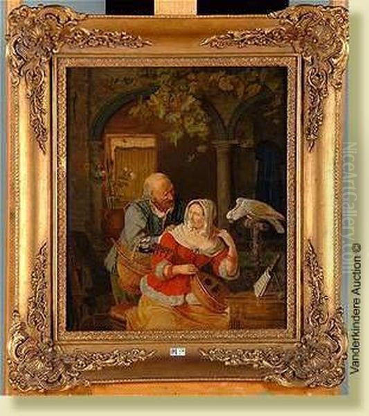Jeune Femme A Lamandoline Et Au Perroquet - view 1