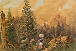 Sennerin Beim Almaufstieg by Carl Goebel
