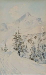 Mountain Snow Scene by Sigismund Christian Hubert Goetze