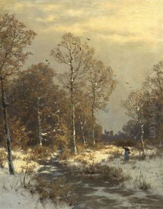Winterlandschaft Mit Reisigsammlerin