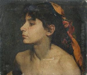 Study Of An Italian Girl Inscribed On The Reverse "charles Gogin"oil On Canvas 19 X 22cm by Charles Gogin