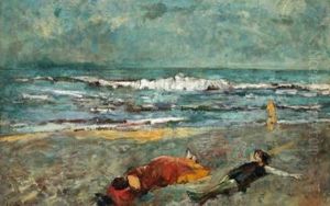 Am Strand Von Alassio by Emilio Gola