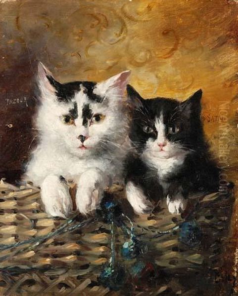 Zwei Katzen In Einem Korb Sitzend - view 1