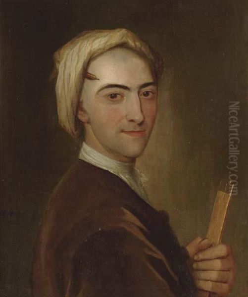 Portrait Of A Architect, Bust-length, In A Brown Jacket And White Turban, Holding A Ruler - view 1
