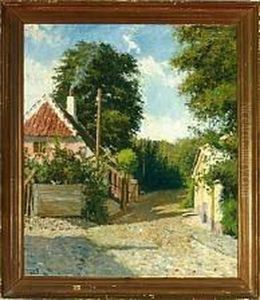 An Idylic Village Scenery, Presumeably In Tisvildeleje Village, Denmark by Jacob Ludvig Goldmann