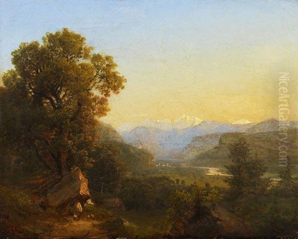 Blick Uber Ein Weites Alpenflusstal Mit Burgruine Und Kleinem Stadtchen. - view 1