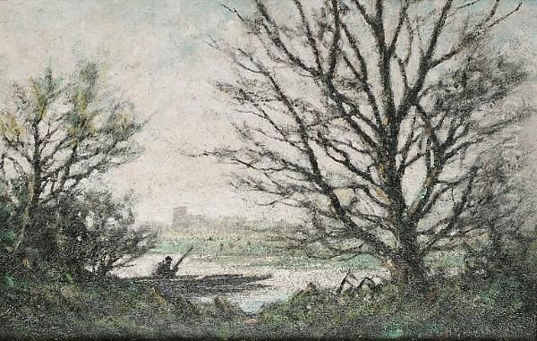 Extensive River Landscape Seen Through Trees; And A Companion - view 1
