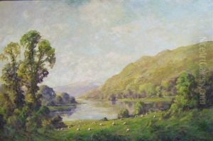 Depicting A River, Mountain And Pastoral Scene by Harold Goldthwaite