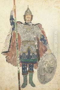 Two Costume Designs For Ruslan And Liudmila: Farlaf; And Ruslan by Aleksandr Jakovlevic Golovin