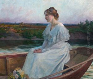 Portrait Of A Young Lady Seated In A Boat by Alexander Demetrius Goltz