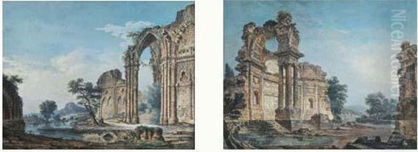 Paire De Paysages De Ruines - view 1