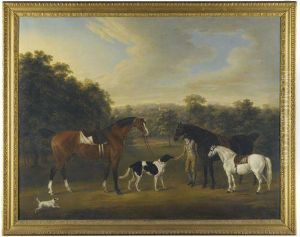 The Compton Family Hunters With A Groom In The Grounds Of Minstead House by Thomas Gooch