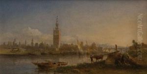 Vista De Sevilla Con El Rio Gualdalquivir Y La Giralda Al Fondo by Edward Alfred Angelo Goodall