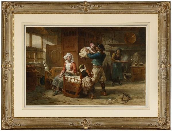 Playing With The Baby, Figures In A House Interior - view 1