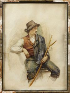 Portratt Av Ung Man Med Vandringsstav by Maude Scanes Goodman