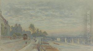 A Carriage On Lindsay Row Beside The River Thames, Battersea Bridge Beyond