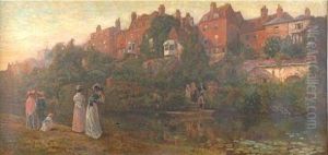 'ferry At The Old Millmead Boathouse, Guildford'. Signed And Dated'75. Oil On Canvas by Harry Goodwin