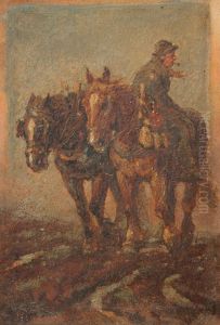 Figure Smoking A Pipe On Horseback Beside Another Horse In A Landscape