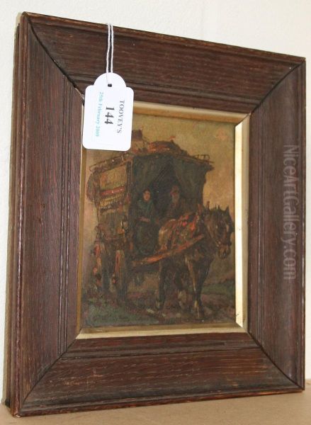 View Of Two Figures In A Horse-drawn Caravan - view 1