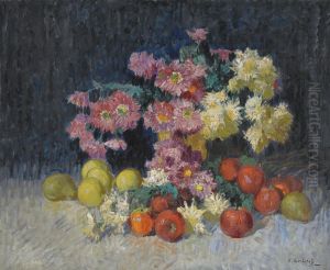 Still Life With Flowers And Fruit by Konstantin Ivanovich Gorbatov