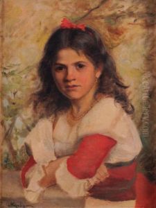 Ritratto Di Fanciulla Con Fiocco Rosso Nei Capelli