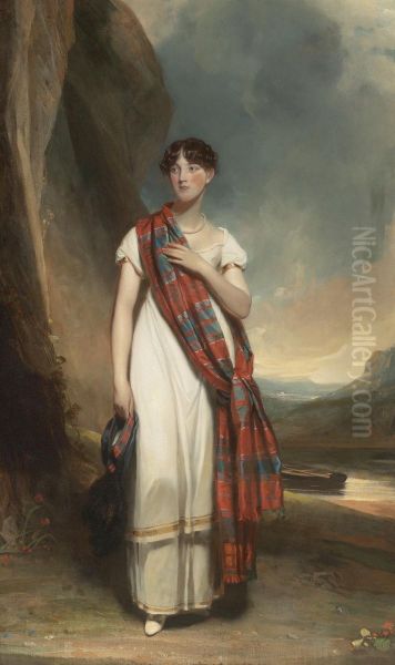Portrait Of A Lady Wearing Plaid In A Landscape - view 1