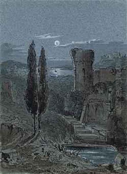 An Italianate Castle In The Moonlight - view 1