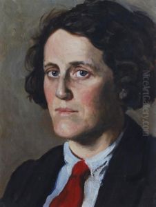 Portrait Of A Man, Wearing A Red Tie And Dark Blue Jacket