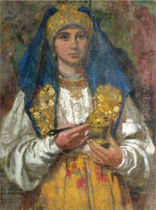 Portrait Of A Lady In Church by Ivan Silych Goriushkin-Sorokopudov