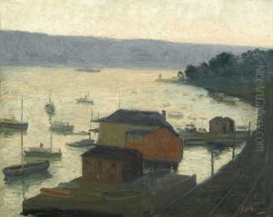 Boats On A River At Dusk by Aaron Harry Gorson