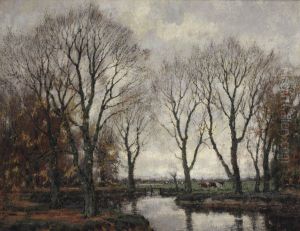 Cows Along The Vordense Beek In Autumn by Arnold Marc Gorter