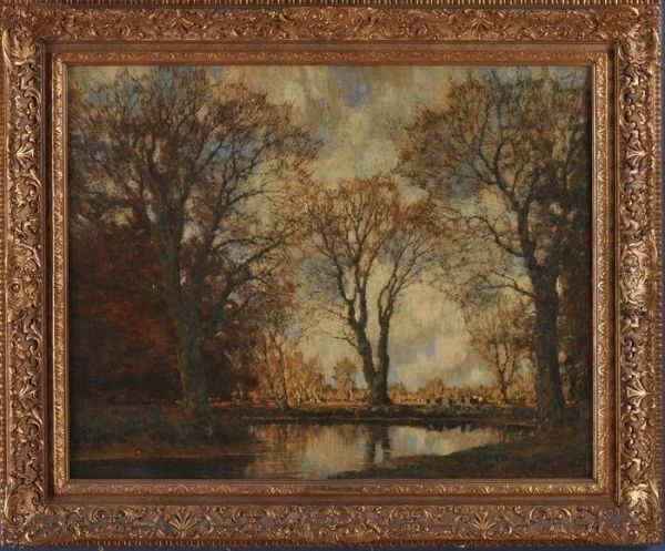 Pastoral Autumn Landscape With Grazing Cows by Arnold Marc Gorter