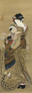 Mother And Child With Chrysanthemums by Hotei Gosei