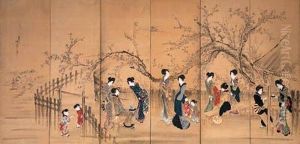 Beauties At A Teahouse Under A Flowering Plum