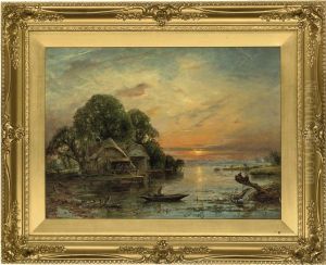 An Angler On The River At Sunset by William W. Gosling