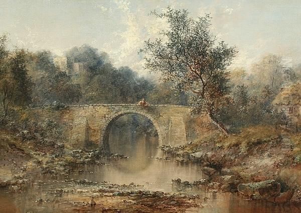 Boy Fishing From A Bridge, Haddon Hall (?) Beyond - view 1