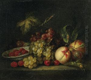Nature-morte De Raisins, De Peches Et Coupe De Framboises. by Gerard Goswin