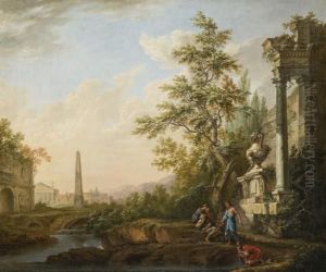 Bergers Se Desalterant Au Bord D'une Riviere Devant Des Ruinesantiques by Lorens, Lars Gottman