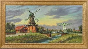 Ostfriesische Fluslandschaft M. Windmuhle by Frederick C. Gottwald