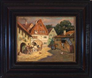 Mittagsrast - Fuhrmann Mit Pferdewagen An Der Dorftranke
