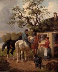 Der Pferdehandler Bei Einer Rast by Eduard Gotzelmann