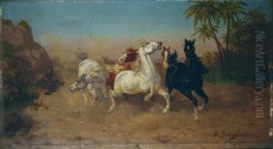 Fliehende Wildpferde. by Eduard Gotzelmann