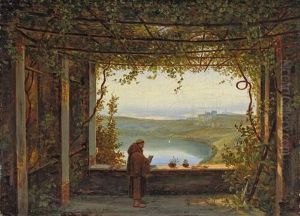 "blick Von Der Pergola Des Kapuziner-klosters In Nemi Auf Den See Mit Genzano" "blick Von Der Pergola Des Kapuziner-klosters In Nemi Auf Den See Mit Genzano"