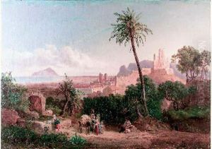 Lavandieres Et Chasseur Dans Un Paysage Italien