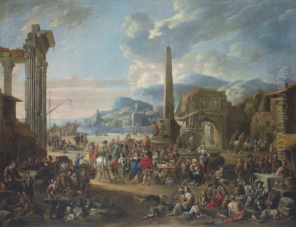 A Capriccio Of A Mediterranean Port With Roman Ruins - view 1