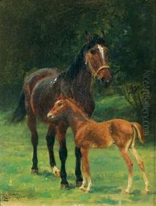 Jument Et Son Poulain by Jean Richard Goubie