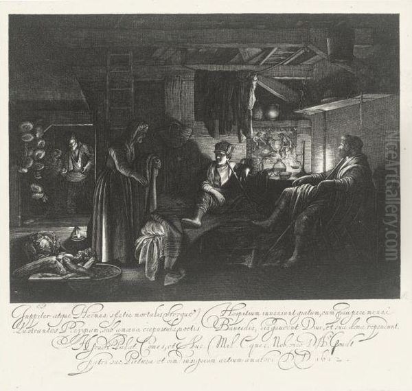 Jupiter And Mercury In The House Of Philemon And Baucis by Hendrick Goudt