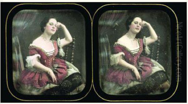 Femme Assise En Robe A Taffetas Rouge Decolletee, 1852-1856 - view 1