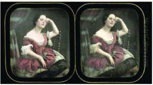 Femme Assise En Robe A Taffetas Rouge Decolletee, 1852-1856